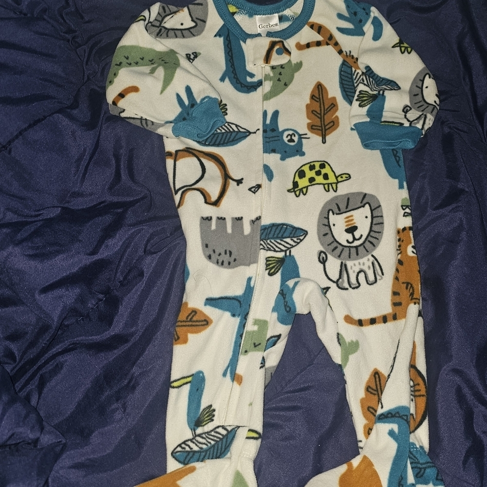 Gerber Safari Friends Footie Pajamas - Blue, Gray, Brown - Picture 2 of 5